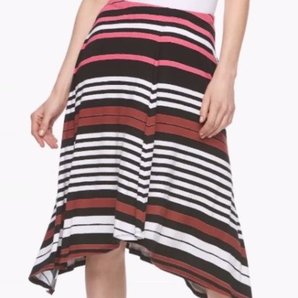 Apt 9 Multi Striped Jersey Shark-Bite Midi Skirt L